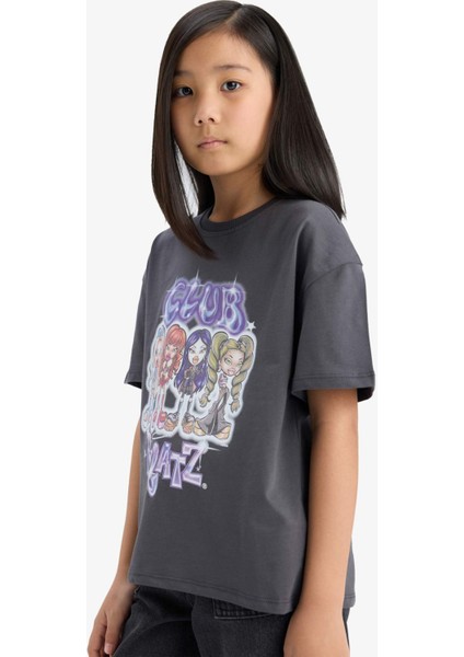 Kız Çocuk Bratz Oversize Geniş Kalıp Bisiklet Yaka Kısa Kollu Tişört E6574A825HS fırsatları
