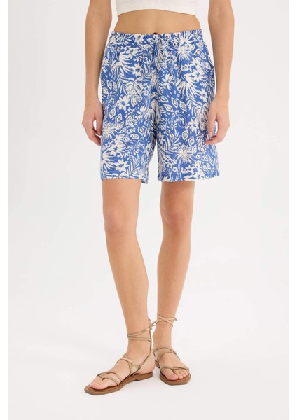 Yüksek Bel Desenli Geniş Paça Viskon Şort L7411AZ25HS