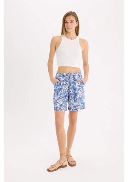 Yüksek Bel Desenli Geniş Paça Viskon Şort L7411AZ25HS fırsatları