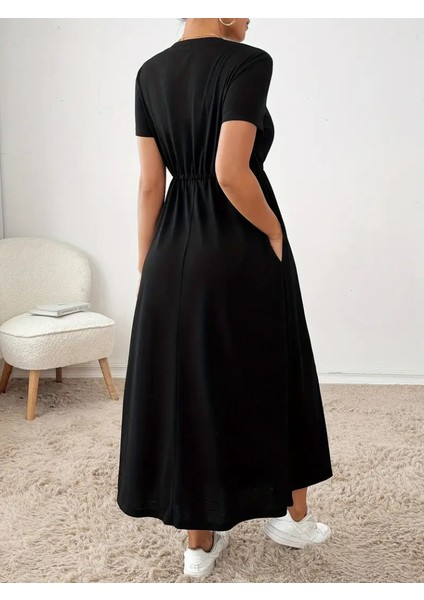 Kadın Kısa Kollu Bisiklet Yaka Belden Bağcıklı Cepli Viskon Elbise fiyatları