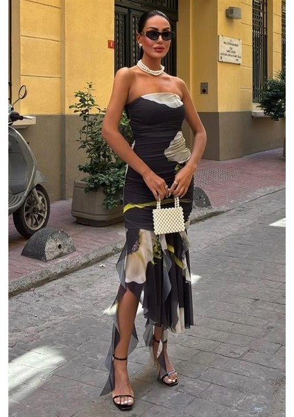 Çiçek Desenli Parçalı Tül Elbise 2622-08 indirimleri