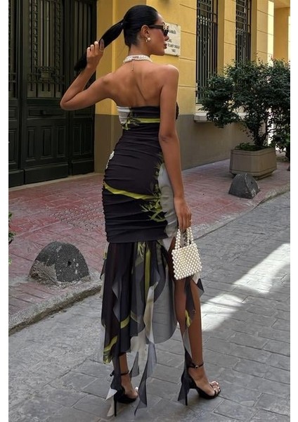 Çiçek Desenli Parçalı Tül Elbise 2622-08 modelleri