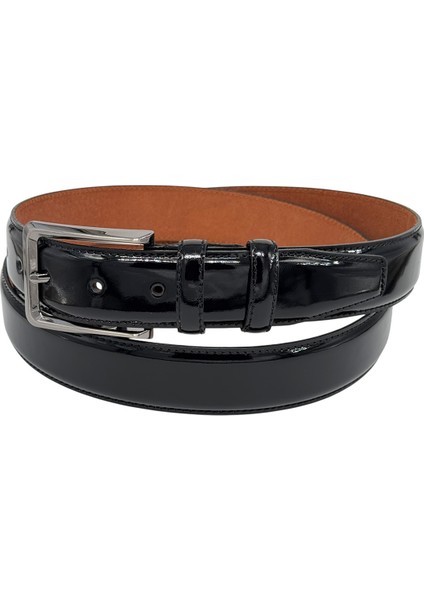 3.5 Cm. Klasik Deri Dikişli Model Düz Renk Rugan Kemer Siyah