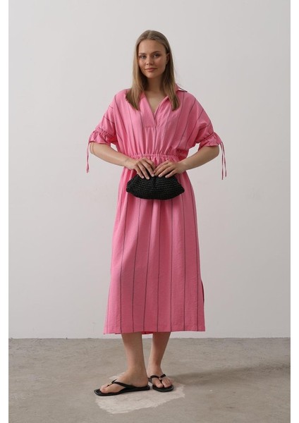 Beli Lastikli Elbise - Pembe