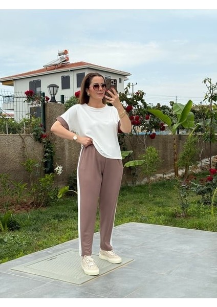 Kadın Modal Dokulu Kumaş Yanı Şeritli Takım