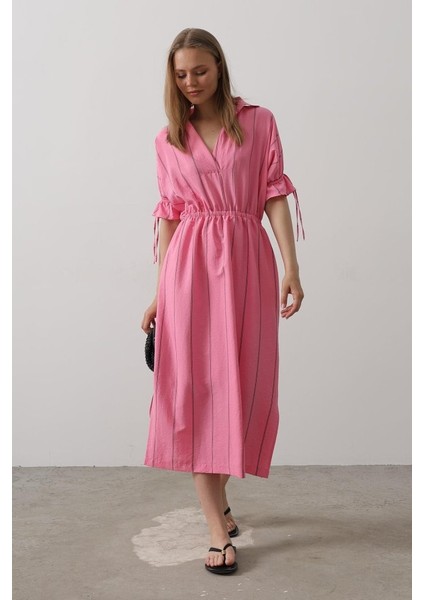 Beli Lastikli Elbise - Pembe