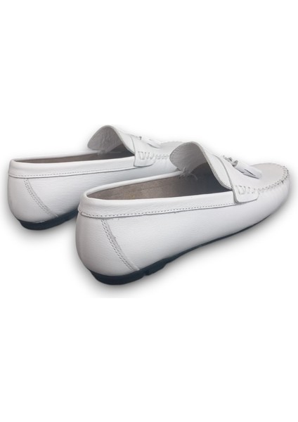 GR0312 Hakiki Deri Püsküllü Beyaz Renk Saraçlı Erkek Rok Loafer Babet Ayakkabı fırsatları