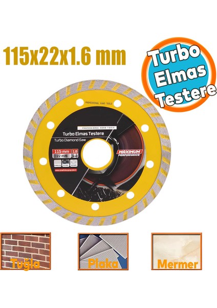 Turbo Elmas Seramik Inşaat Mermer Porselen Fayans Granit Sulu Kuru Kesim Kesme Disk 115X22X1.5 mm