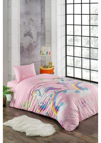 Unicorn Lastikli Çarşaflı Kız Çocuk Tek Kişilik Nevresim Takımı