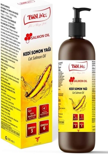 Biolive Kediler Için Somon Yağı Tüy-Dış Eti-Kalp ve Göz Sağlığı 200ML