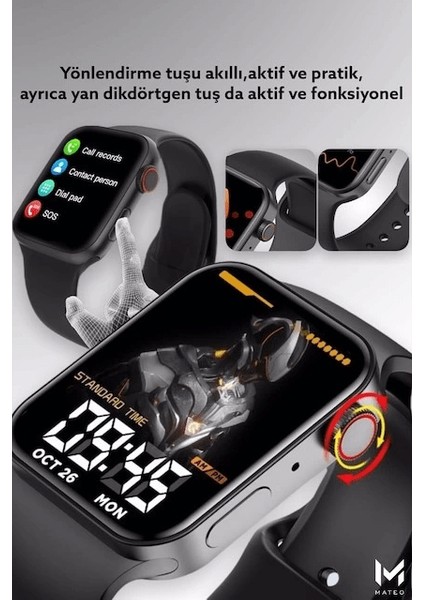Konuşma Özellikli 7 Akıllı Saat Su Geçirmez Yan Tuşlu Köşeli Yeni Alüminyum Kasa (Siyah) ( Lisinya )
