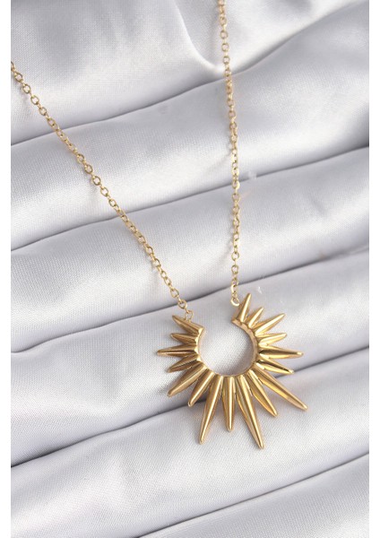 316L Çelik Gold Renk Güneş Model Vintage Kadın Kolye - Lisinya