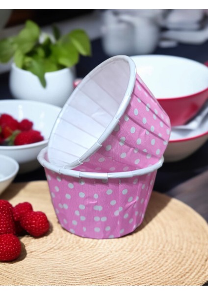 Muffin Kapsül Pembe Puantiyeli 25'li Fırınlanabilir