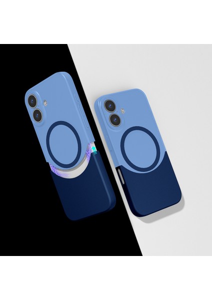 iPhone 16 Plus Kılıf M-Safe Şarj Özellikli Mıknatıslı Hlp Duble Kapak - Lacivert
