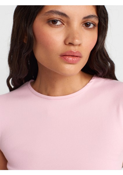 21054 Büzgülü Basic T-Shirt-Toz Pembe modelleri