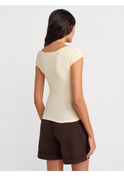 31807 Bisiklet Yaka Fitilli T-Shirt-Açık Sarı fiyatları