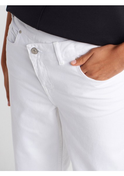 71991 Asimetrik Pamuklu Denim Pantolon-Beyaz modelleri