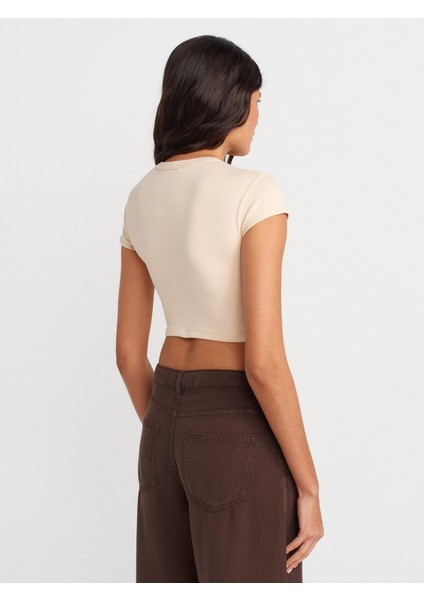 31810 Bisiklet Yaka Crop T-Shirt-Taş fiyatları