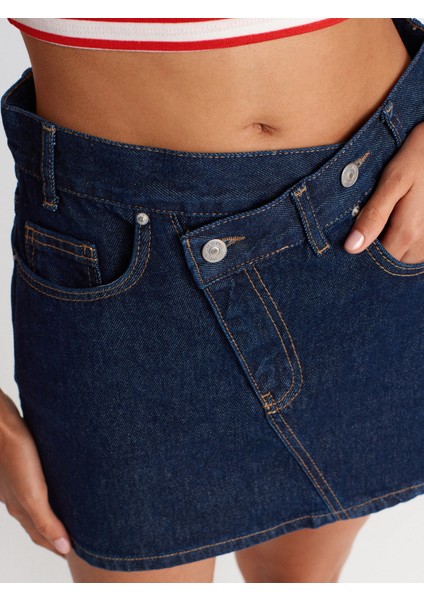 80583 Asimetrik Mini Denim Etek-Lacivert modelleri