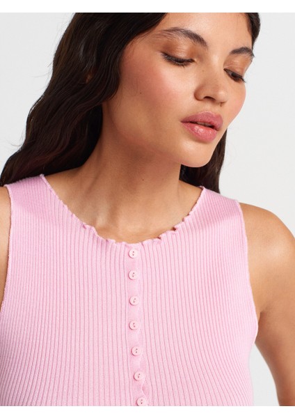 60972 Fitilli Düğmeli Ince Triko Yelek-Pembe modelleri