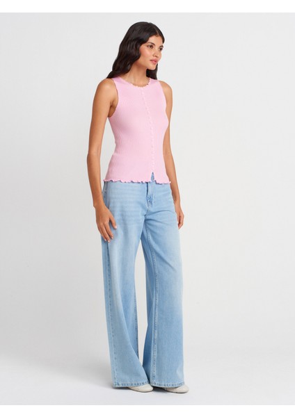 60972 Fitilli Düğmeli Ince Triko Yelek-Pembe fırsatları