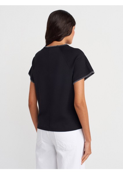 31824 Reglan Kol Kontrast Dikiş Detaylı T-Shirt-Siyah fiyatları