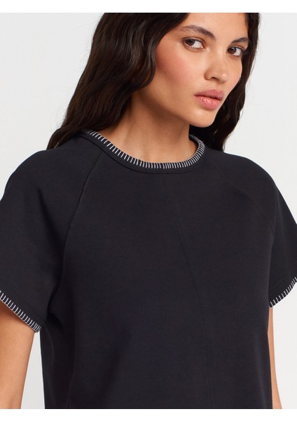 31824 Reglan Kol Kontrast Dikiş Detaylı T-Shirt-Siyah modelleri