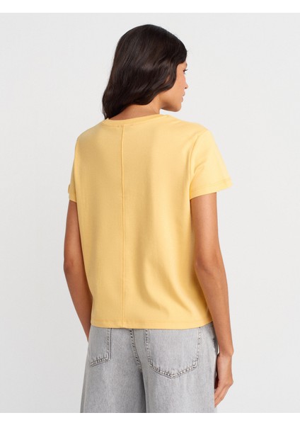 31757 Bisiklet Yaka Dikiş Detaylı T-Shirt-Sarı fiyatları