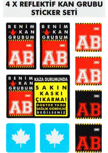 Çınar Extreme® Ab Rh- (Negatif) Kaskımı Çıkartma Yazılı 7 Parçalı Reflektif Kan Grubu Sticker Seti