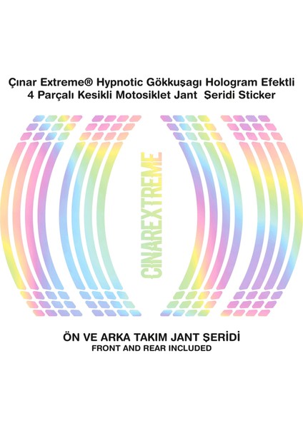 ® Hypnotic Gökkuşağı Hologram Efektli 4 Parçalı Kesikli Motosiklet Jant Şeridi Sticker modelleri