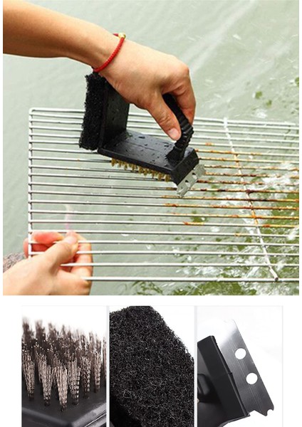 Mangal Temizleme Fırçası Üçü Birarada Tel Fırça Sünger Kazıyıcı AF029 modelleri