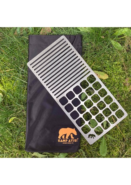 Kamp Ayısı® Duowire™: Taşıma Çantalı Dikdörtgen Paslanmaz Çelik 28 cm x 13 cm 215 Gram Bushcraft Izgara Teli