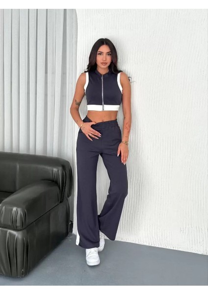 Osy Modal Yumuşak Dokulu Kumaş Tam Fermuarlı Crop Pantalon Ikili Takım - Antrasit