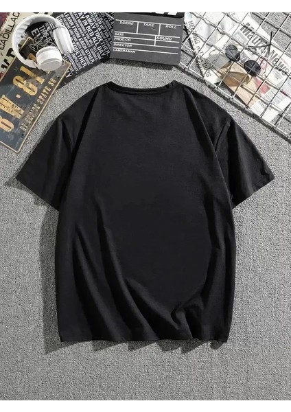 Erkek Dağ Grafikli Tişört, Yaz Için Büyük Beden Rahat T-Shirt - Siyah