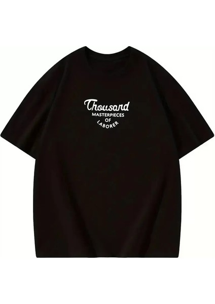 Thousand Ön Arka Baskılı Oversize Bisiklet Yaka T-Shirt - Siyah