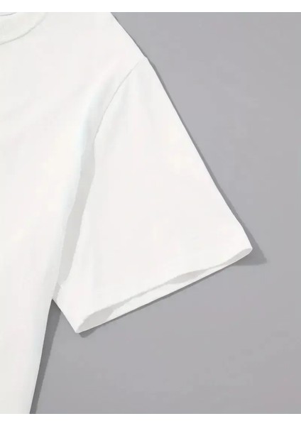 20/1 Penye Compack Sarj %1 Baskılı Oversize Bisiklet Yaka Kısa Kol Yazlık T-Shirt - Beyaz