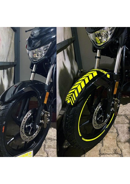 Moto Rider 4'lü Sticker Seti Floresan Sarı Iç Dış Jant Şeridi Kask ve Çamurluk Çınar Extreme