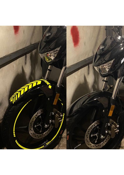 Moto Rider 4'lü Sticker Seti Floresan Sarı Iç Dış Jant Şeridi Kask ve Çamurluk Çınar Extreme