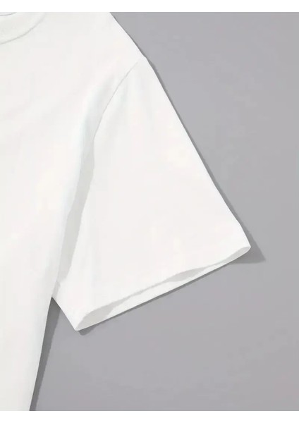 20/1 Penye Compack Palmiye Ön Baskılı Oversize Bisiklet Yaka Kısa Kol Yazlık T-Shirt - Beyaz