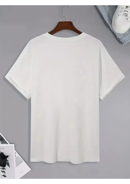 20/1 Penye Compack Palmiye Ön Baskılı Oversize Bisiklet Yaka Kısa Kol Yazlık T-Shirt - Beyaz fırsatları