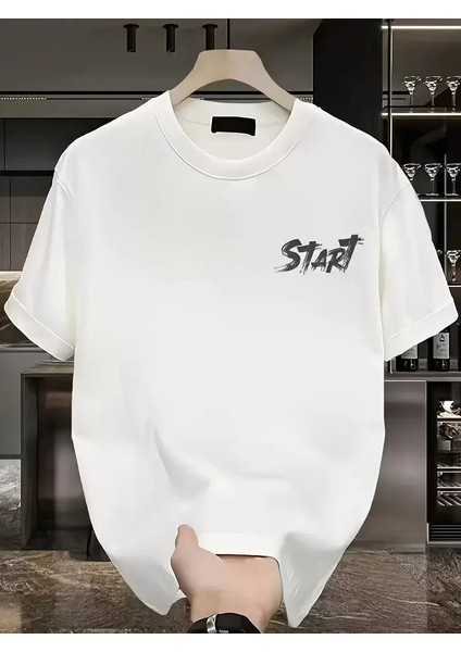20/1 Penye Compack Start All Over Baskılı Oversize Bisiklet Yaka Kısa Kol Yazlık T-Shirt - Beyaz