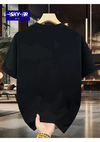 20/1 Penye Compack Gözlüklü Ayı Baskılı Oversize Bisiklet Yaka Erkek T-Shirt - Siyah