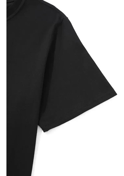 20/1 Penye Compack Palmiye Baskılı Oversize Bisiklet Yaka Kısa Kol T-Shirt - Siyah