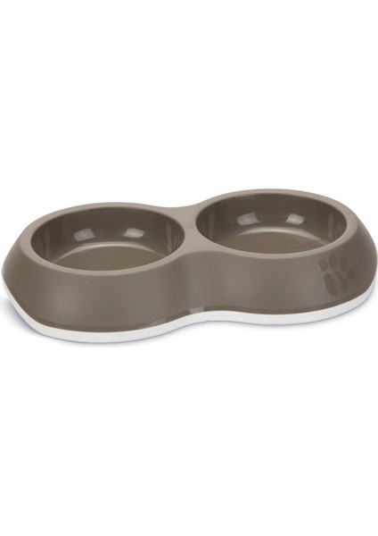 Kedi Ikili Mama ve Su Kabı, Premium, Plastik, Bej/gri, 26CM Zrnet