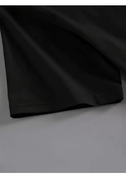20/1 Penye Compack Baskılı Oversize Kahve Desenli Kadın Kısa Kol Yazlık T-Shirt - Siyah