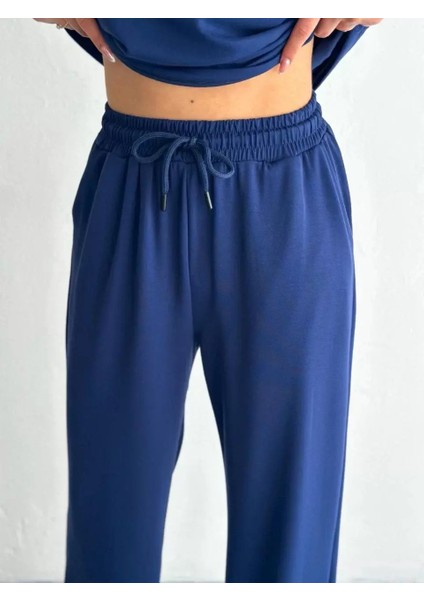 Osy Modal Yumuşak Dokulu Kumaş Kısa Kollu Yakalı T-Shirt Pantalon Ikili Takım- Lacivert