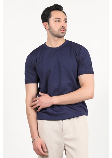 Erkek Bisiklet Yaka Kısa Kol Basic Triko T-Shirt Lacivert - 2501 fiyatları