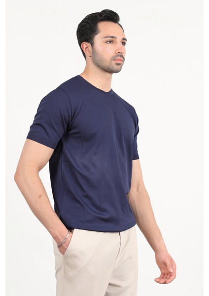 Erkek Bisiklet Yaka Kısa Kol Basic Triko T-Shirt Lacivert - 2501 indirimleri