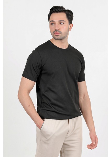 Erkek Bisiklet Yaka Kısa Kol Basic Triko T-Shirt Siyah - 2501 fiyatları