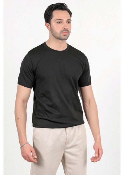 Erkek Bisiklet Yaka Kısa Kol Basic Triko T-Shirt Siyah - 2501 modelleri